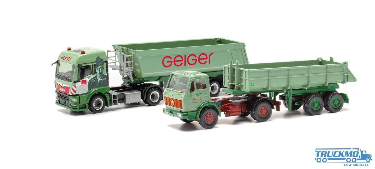 Herpa Geiger MAN TGS TM Schmitz round body semitrailer + Mercedes Benz construction tipper semitrailer 956000