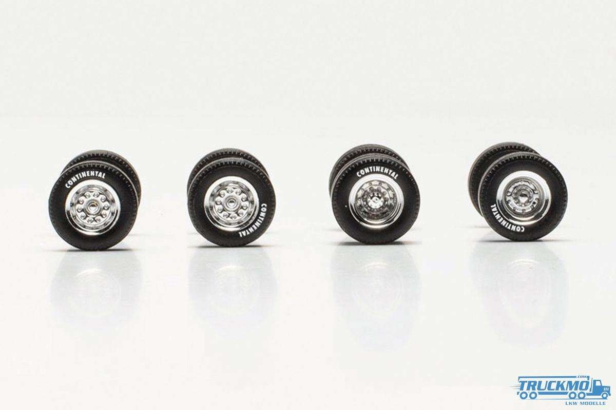 Herpa Continental wheelset midi chrom 7 pcs 1x steering axle, 1x leading/trailing axle, 2x twin axle and 3x trailer axle 054331