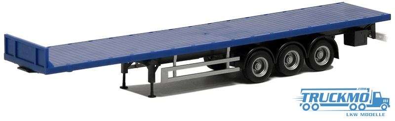 Herpa flatbed trailer with front plate short 3axle blue chassis anthracite 671644