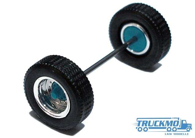 Herpa Wheelset 2 parts chrome turquoise trailer axle 690108c