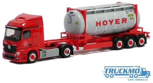 Herpa Hoyer Group Mercedes Benz Actros StreamSpace Containerauflieger + 20ft van Hool Tankcontainer