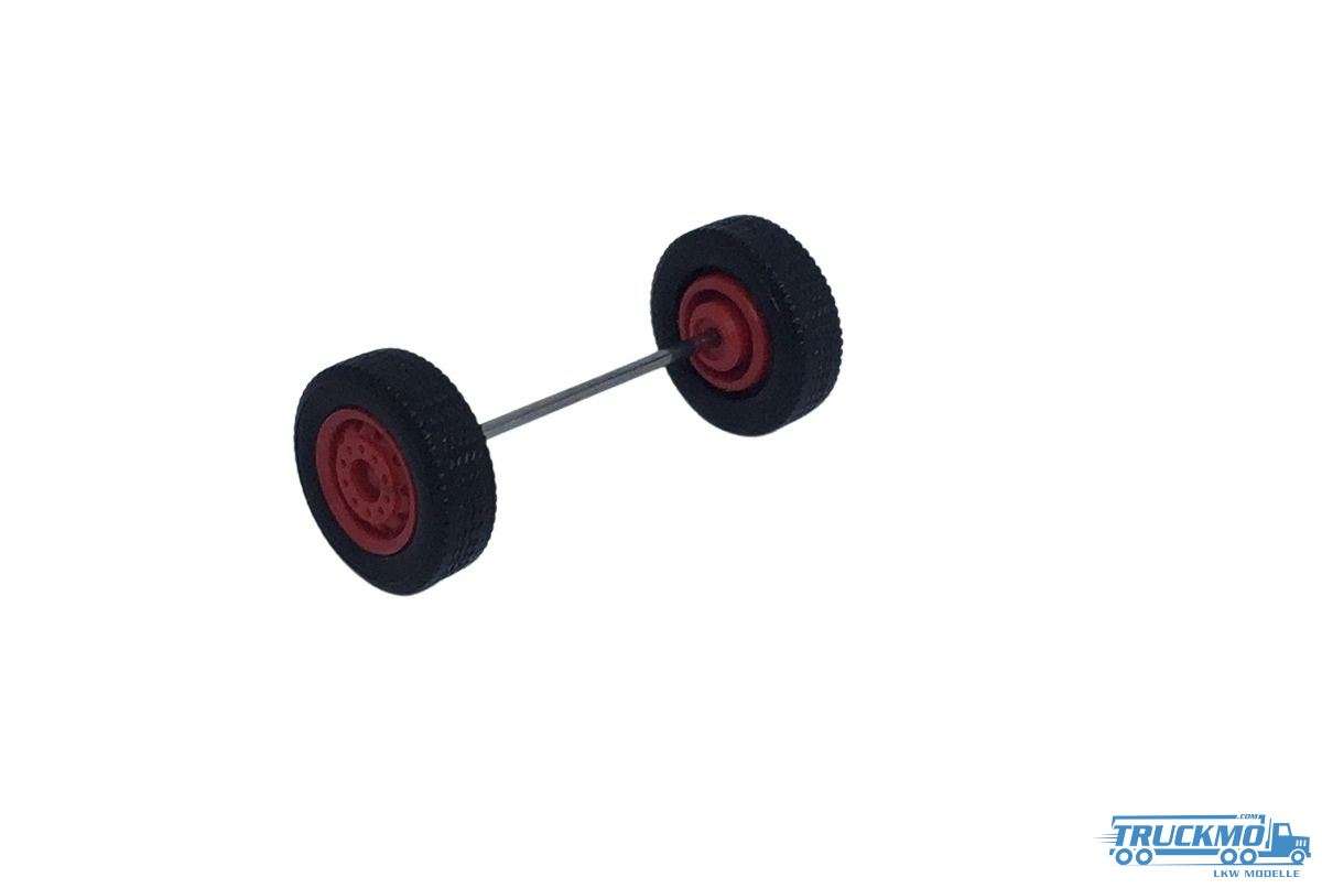Herpa wheel set red, wide tires front axle and trailer axle 690006d