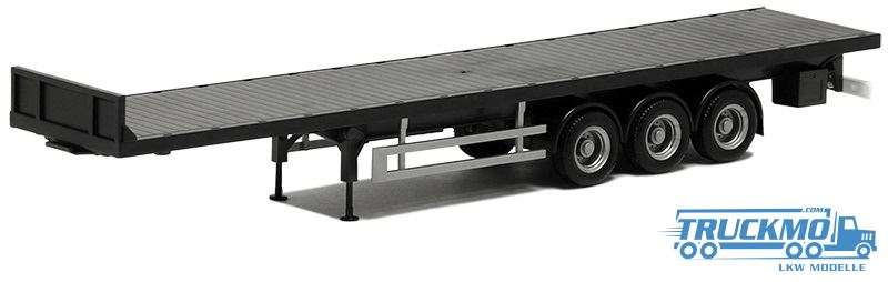 Herpa flatbed trailer with front plate short 3axle black chassis anthracite 671642