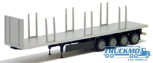 Herpa stake plateau trailer 4axle (silver, Chassis black) 671613