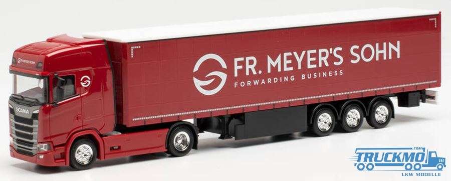 Herpa Fr. Meyers Sohn Scania CS HD Medi curtain tarpaulin trailer 947176