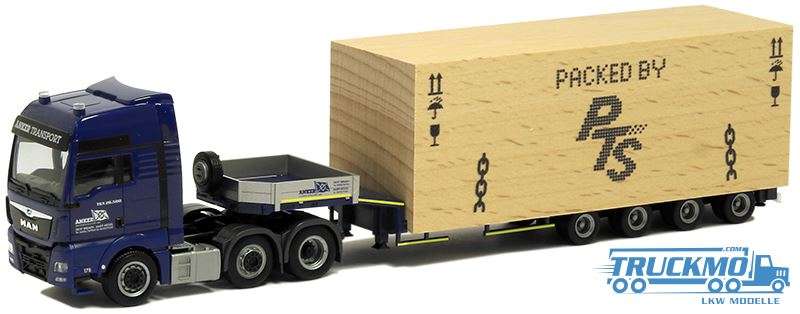 Herpa Anker Transport PTS MAN TGX XXL Euro 6 semi lowloader with load wooden box 5019