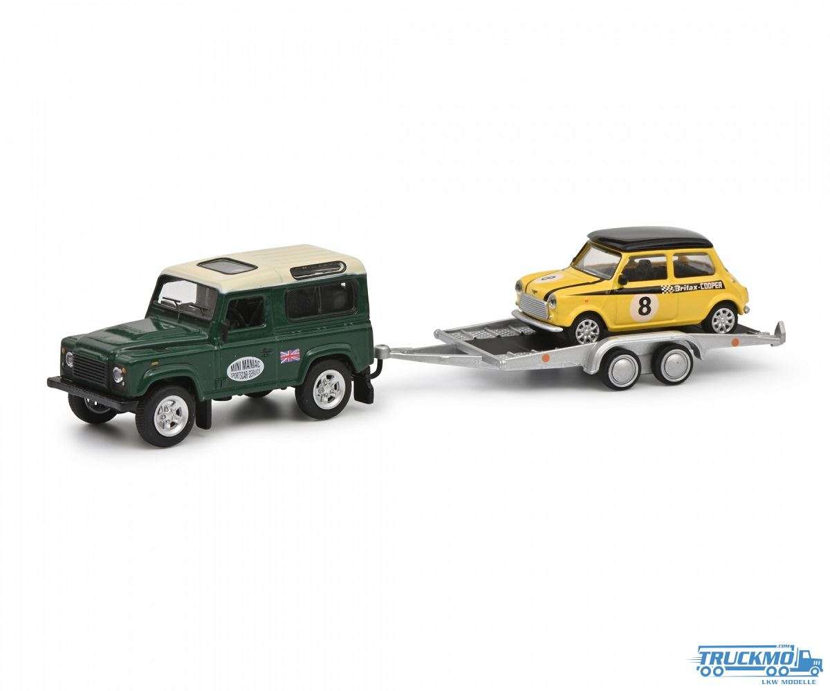 Schuco Land Rover Defender car trailer + Mini Cooper 452034800