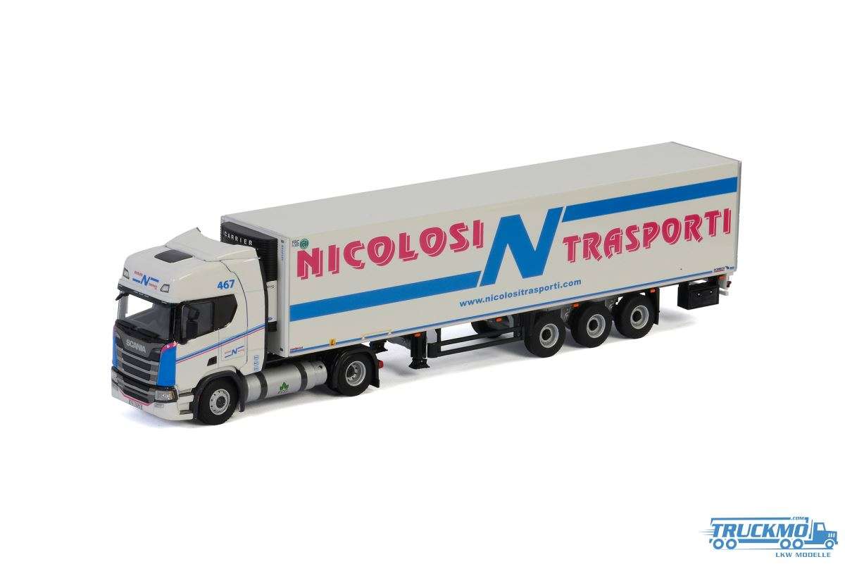 WSI Models Nicolosi Transporti Scania R Highline CR20H reefer trailer 01-2906