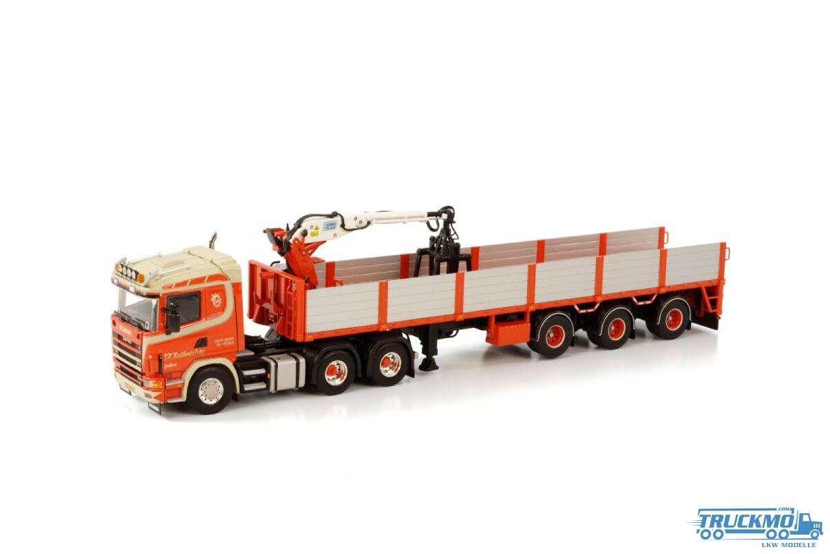 WSI Huskens Scania R4 flaat roof 6x2 brick trailer with crane 01-3172