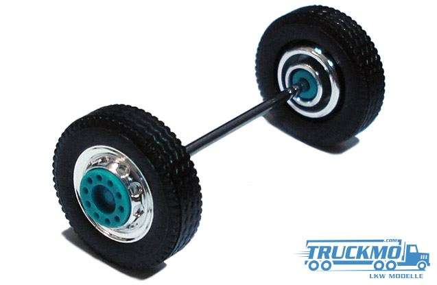 Herpa Wheelset 2 parts chrome turquoise front axle 690108a