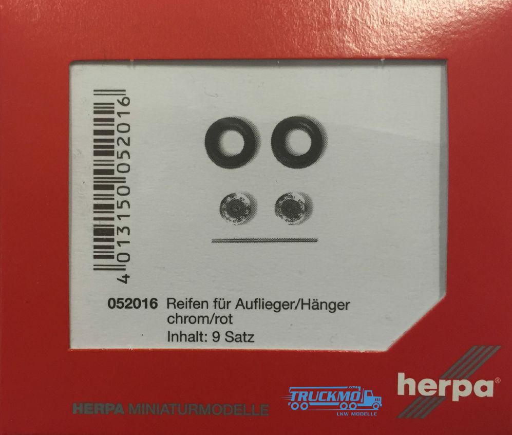 Herpa Reifen für Auflieger / Hänger (chrom/rot, 9 Sets)