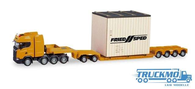 Herpa Friedsped Scania CS low loader trailer with overseas box 310864