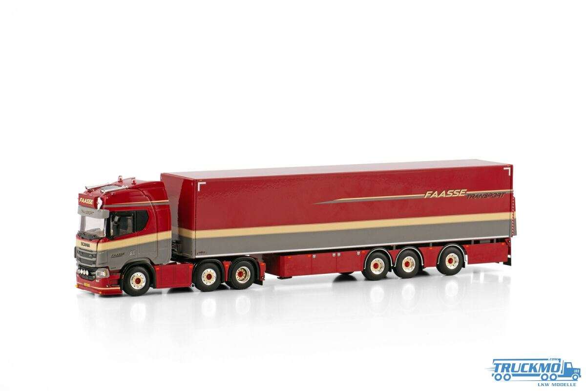 WSI Faasse Transport Scania R Highline CR20H 6x2 Twin Steer Box semitrailer 01-4246
