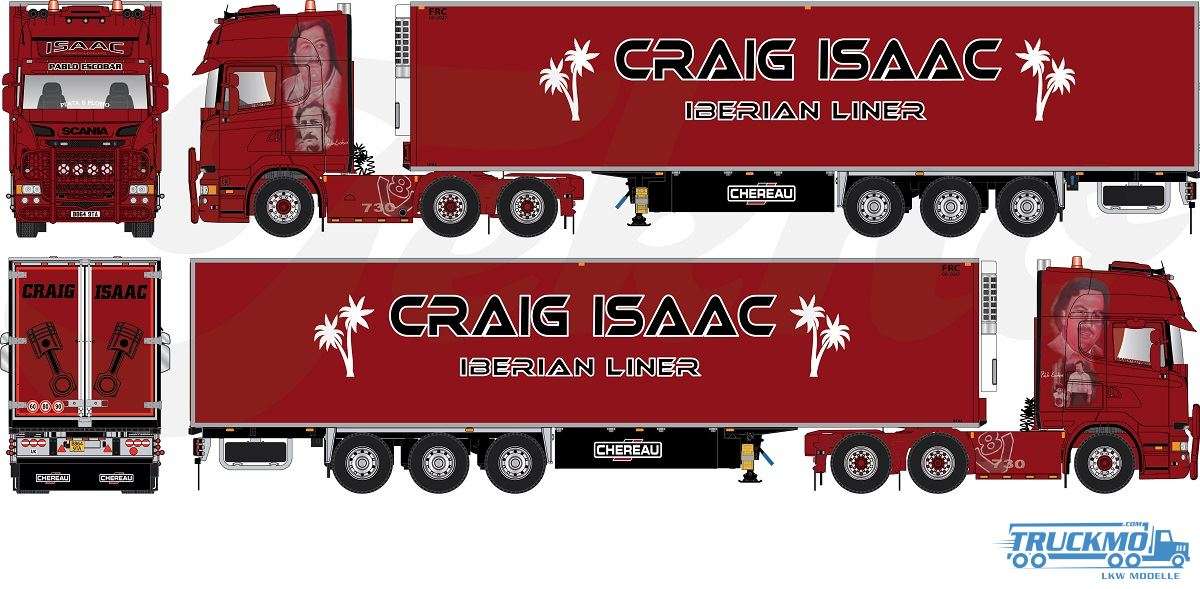 Tekno Craig Isaac Scania R-Serie Topline 6x2 Kühlauflieger 3achs 85254