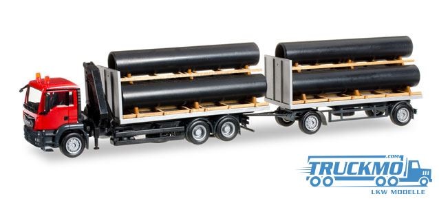 Herpa MAN TGS M flatbed trailer with loading crane an loading 305549