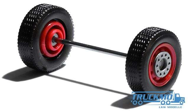 Herpa Wheelset 2 parts red silver, wide tires, front axle and trailer axle 690153d