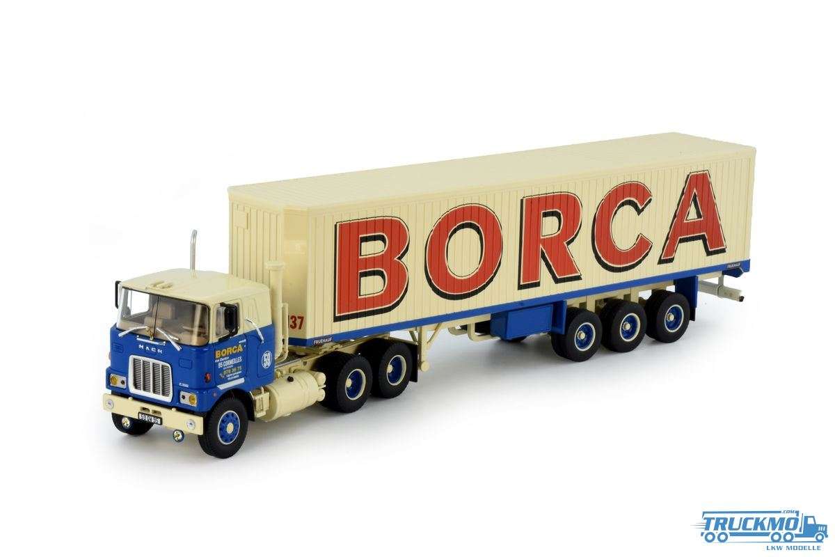 Tekno Borca Mack F700 with boxtrailer classic container custom-made 72225