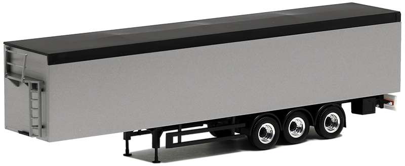 Herpa Medi walking floor trailer Schmitz 3axle silber painted plane and Chassis black rims chrome black 672141