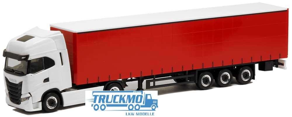 Herpa Iveco S-Way Curtain Tarpaulin Semitrailer White Red BM951067