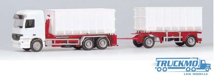 Herpa Mercedes Benz Actros L rolling trough trailer 3/2 axle white Chassis red BM255066