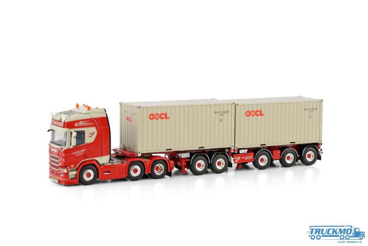 WSI Gebr. van der Windt transport BV Scania R Highline CR20H TwinSteer Combi container semitrailer + 20ft Container 01-4083
