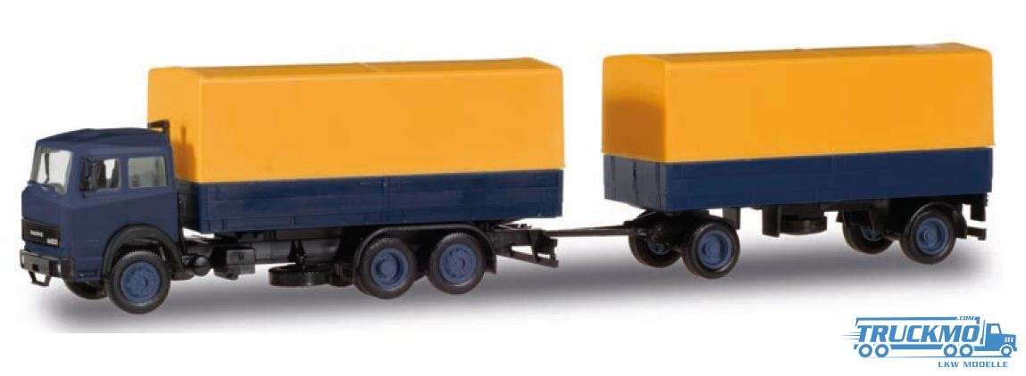 Herpa Basic Iveco Magirus canvas cover trailer yellow / blue 309578