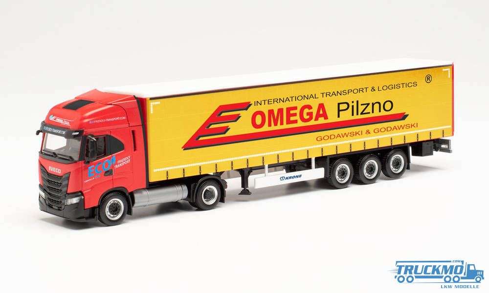 Herpa Omega Pilzno Iveco S-Way LNG curtainside semitrailer 314527
