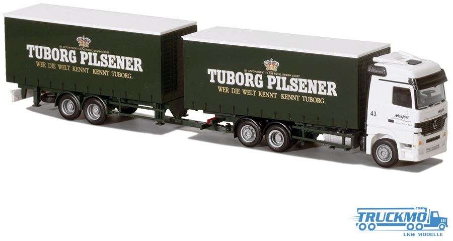 AWM Meyer Tuborg Pilsener Mercedes Benz Actros L tandem curtain tarpaulin trailer 75814