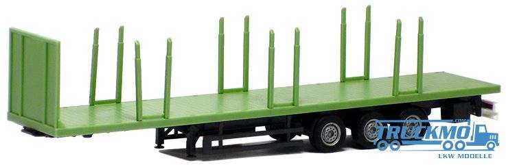 Herpa stake plateau trailer 3 axle (reseda-green, Chassis black) 671624