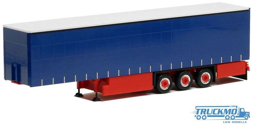 Herpa curtain tarpaulin trailer 3-axle blue chassis red 640382