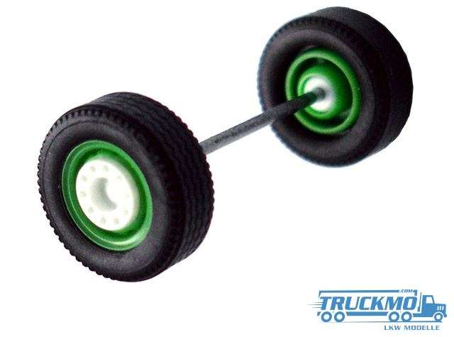 Herpa wheelset 2 parts green / white MEDI wide tires front axle / trailer axle 690126E