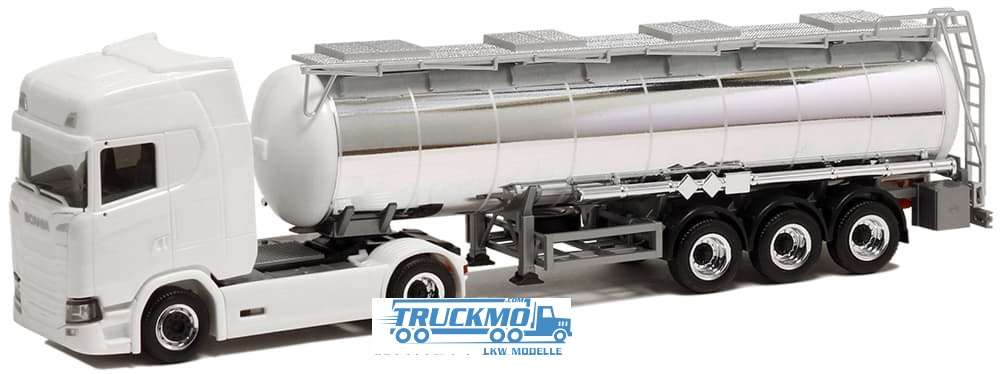 Herpa Scania CS HD Chemie Chromtank trailer white BM948845