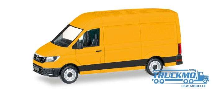 Herpa MAN TGE box type with high Roof, broom yellow 092838-002