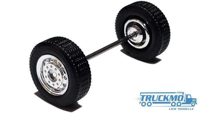 Herpa Wheelset chromed wide tires, front axle and trailer axle 690001d