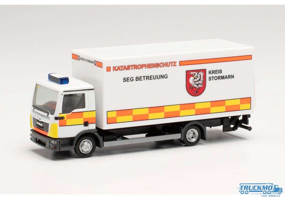 Herpa Katastrophenschutz Kreis Stormarn MAN TGL box truck tail lift 096560