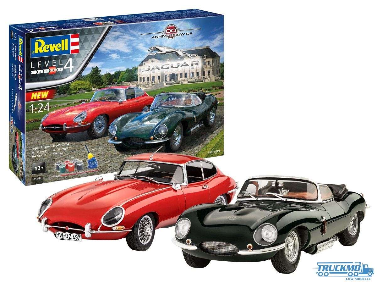 Revell Modellbausatz Geschenkset Jaguar 100th Anniversary + Basiszubehör 05667
