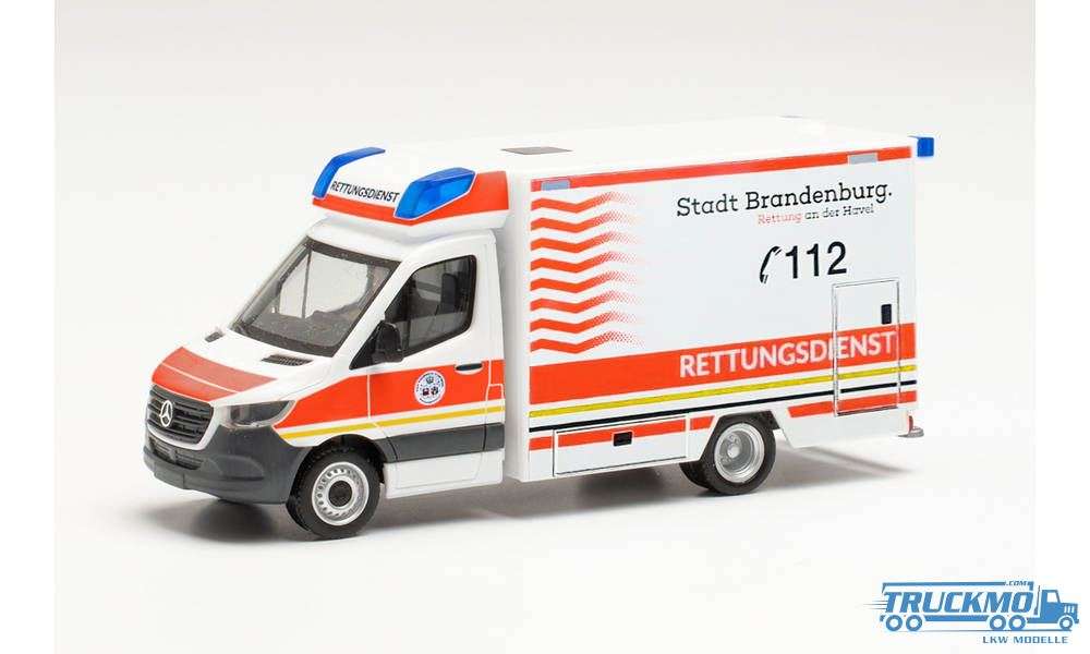 Herpa Rescue Service Brandenburg Mercedes Benz Sprinter 18 Fahrtec RTW 096591