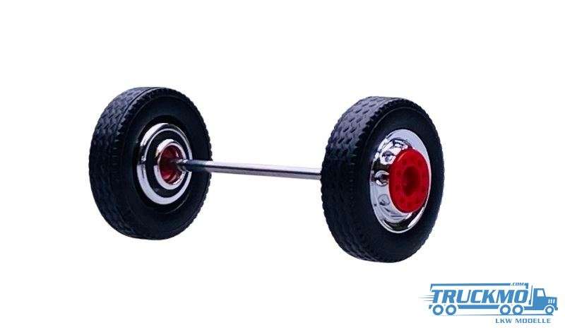 Herpa wheel set tractor lift axle 2-T chrome / red A10001