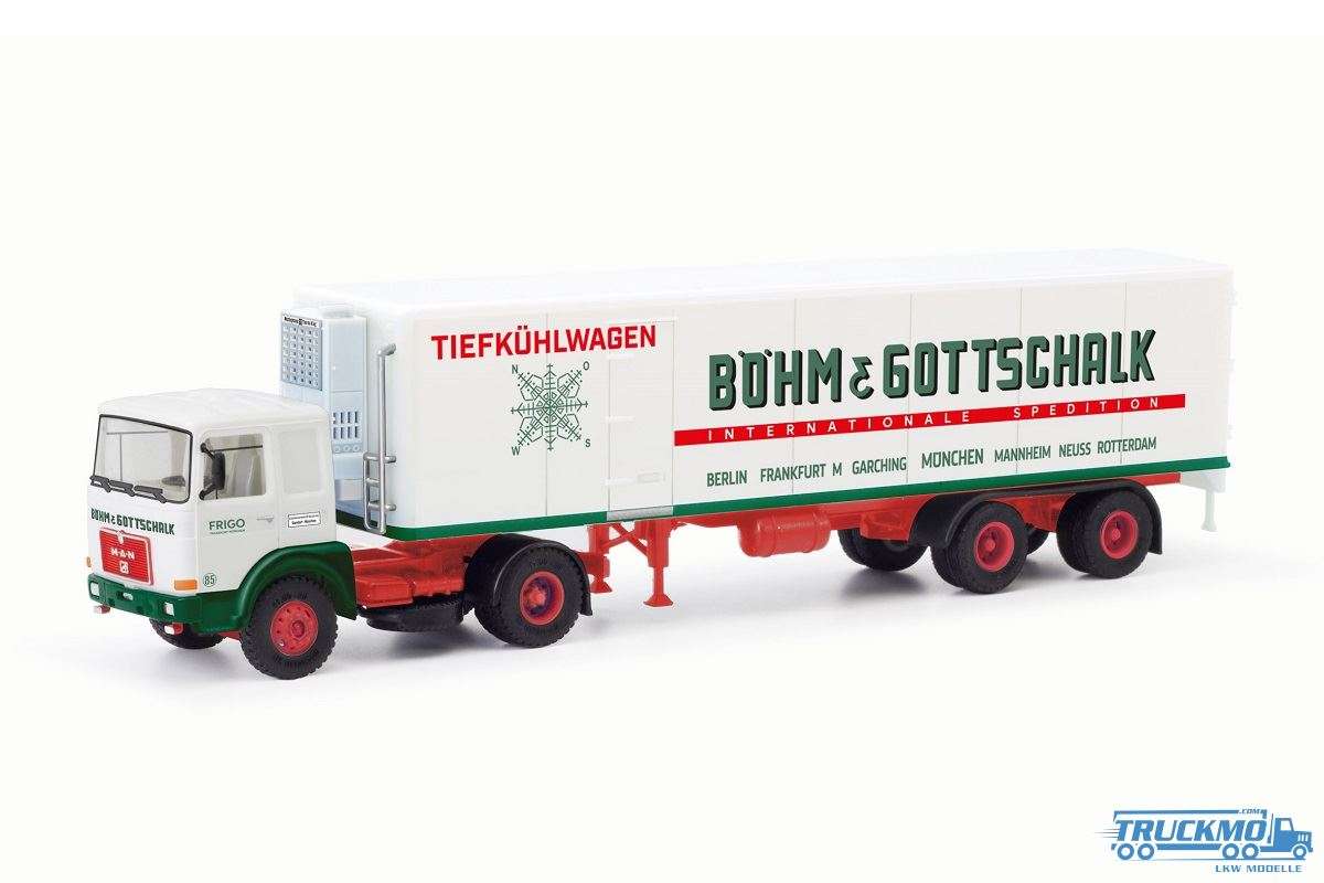 Modellbau Schwarz Böhm &amp; Gottschalk MAN F8 reefer semitrailer 87MBS026420