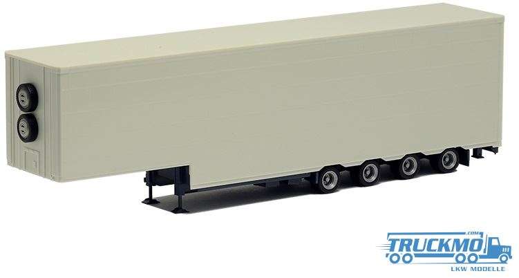 Herpa Meusburger Jumbo curtainside trailer 4 axle light grey and Chassis blue 640506