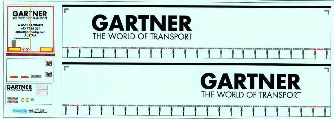 Decals Gartner &quot;The World of Transport&quot; MAN TGX XXL Planenauflieger 1/87