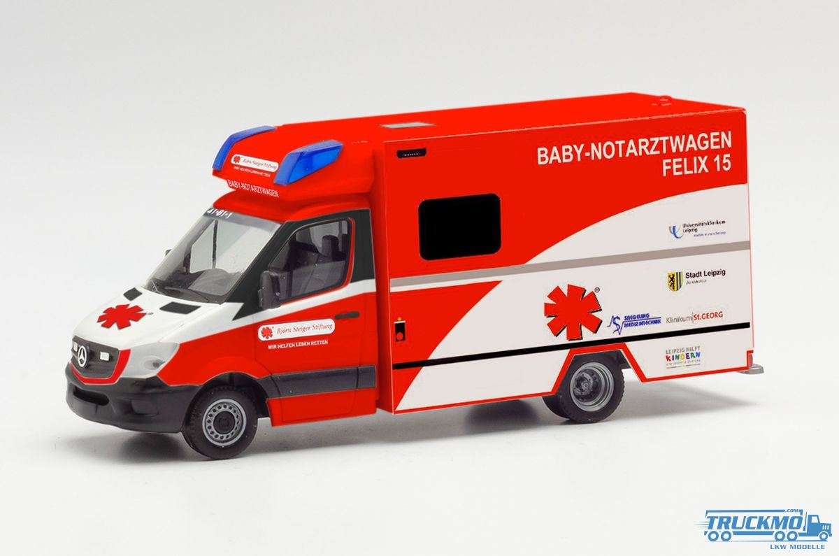 Herpa Baby Emergency Doctor Felix 15 St. Georg Leipzig Hospital Mercedes Benz Sprinter 13 Fahrtec RTW 095983