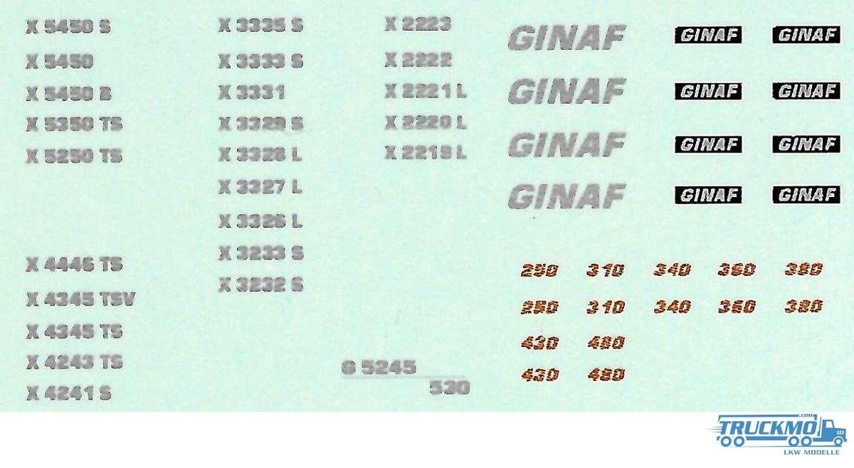 Tekno Decal Typbezeichnung Ginaf X2219L / X2220L / X2221L / X2222L 020-072 80483
