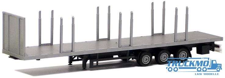 Herpa stake plateau trailer 3 axle (silver, Chassis black) 671621
