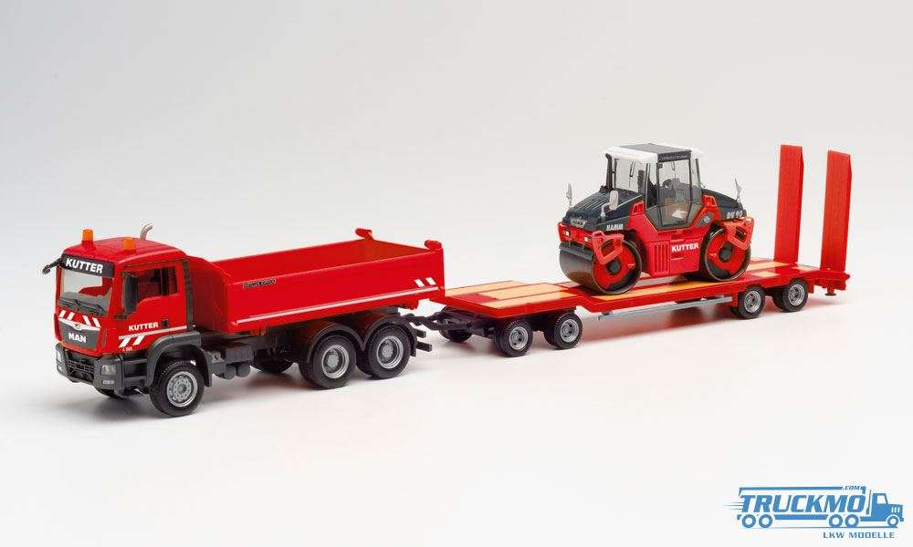 Herpa Kutter HTS MAN TGS M construction tipper and Goldhofer TU-4 with Hamm DV 90 roller Kutter HTS 312349