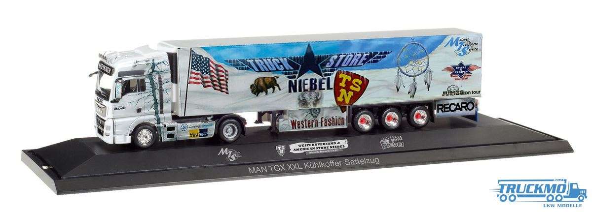 Herpa Truck Store Niebel / Sped. Meixner LKW Modell MAN TGX XXL Kühlkoffer-Sattelzug 121781