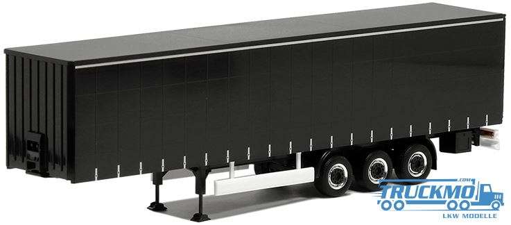 Herpa curtainside trailer 3 axle black with printed lashing straps 640354