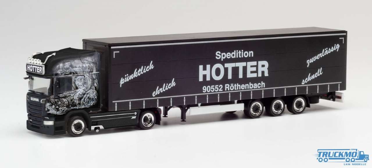 Herpa Hotter Scania R ´13 TL Lowliner-Gardinenplanen-Sattelzug 311717
