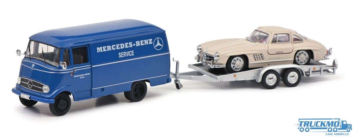 Schuco Mercedes Benz L319 car trailer with Mercedes 300SL 450253900