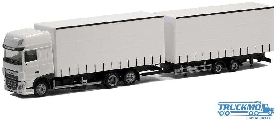 Herpa DAF XF SSC jumbo tandem interchangeable curtain tarpaulin trailer white BM944649